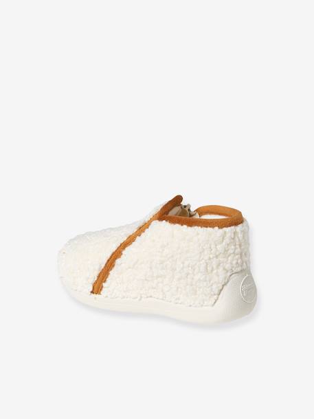 Indoor Shoes in Furry Fabric, Made in France, for Babies ecru 