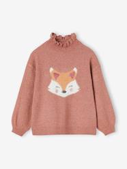 -Glittery Animal Jacquard Knit Jumper for Girls