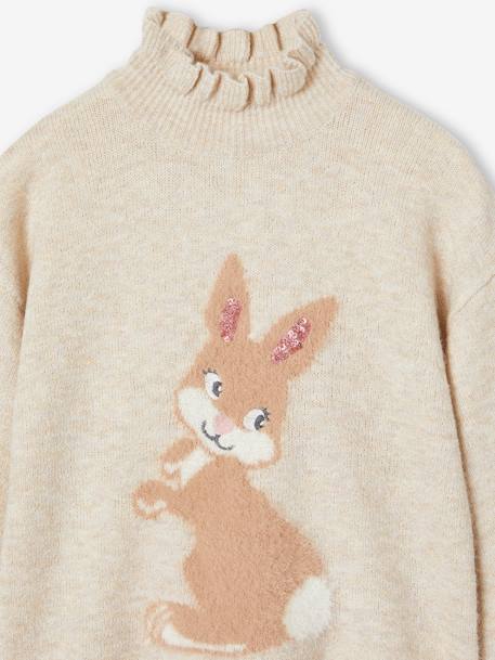 Glittery Animal Jacquard Knit Jumper for Girls dusky pink+marl beige 