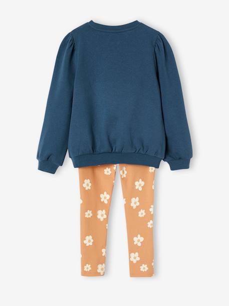 Sweatshirt + Printed Leggings Ensemble for Girls dusky pink+navy blue 