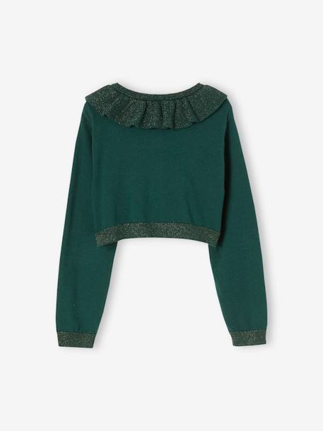 Iridescent-Effect Bolero Cardigan with Ruffled Collar, for Girls green 