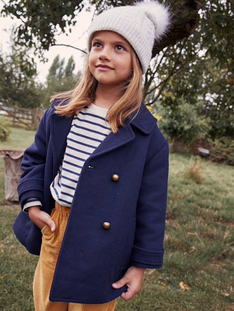 Officer's Coat in Woollen Cloth for Girls navy blue 