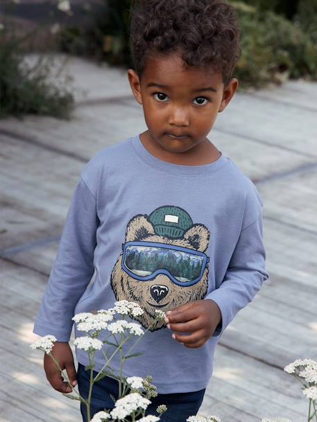 Top with Fancy Animation in Recycled Cotton for Boys grey blue+pecan nut 
