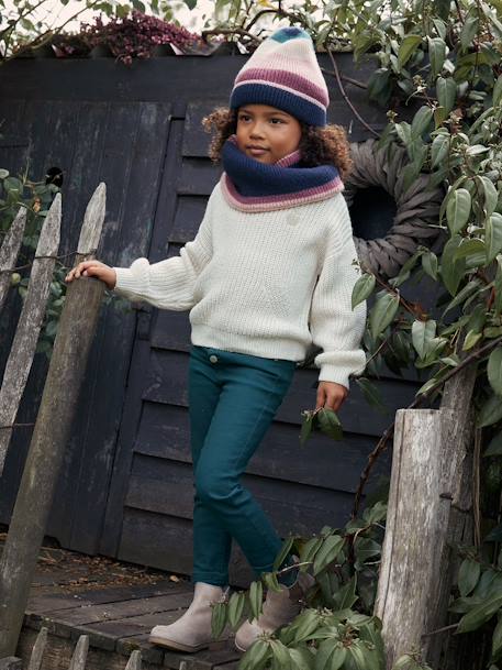 Rib Knit Jumper with Iridescent Patch, for Girls ecru+rosy+violet 