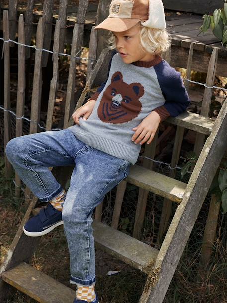 Jacquard Bear Jumper with Raglan Sleeves for Boys marl grey 