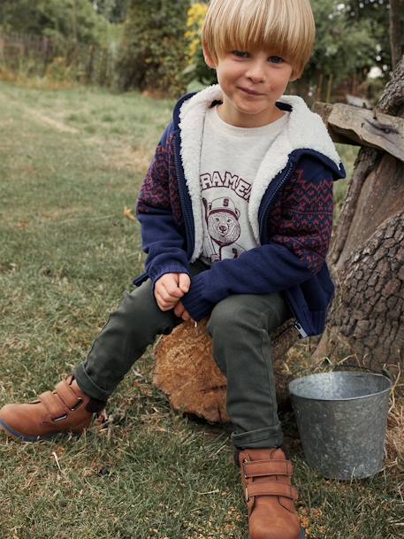 Zipped Jacket with Hood, Sherpa Lining, For Boys marl grey+navy blue 