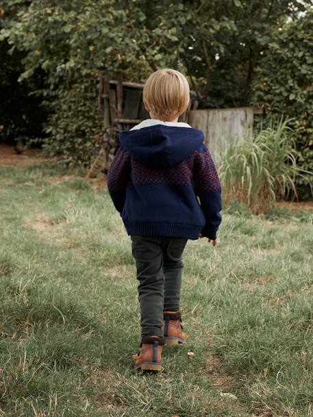 Zipped Jacket with Hood, Sherpa Lining, For Boys marl grey+navy blue 