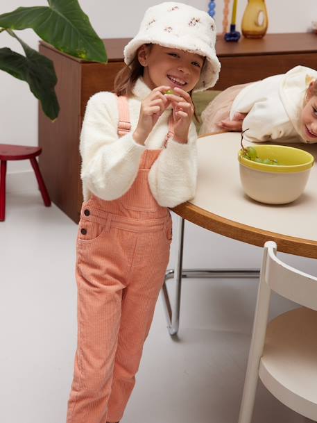 Corduroy Dungarees for Girls chocolate+peach 