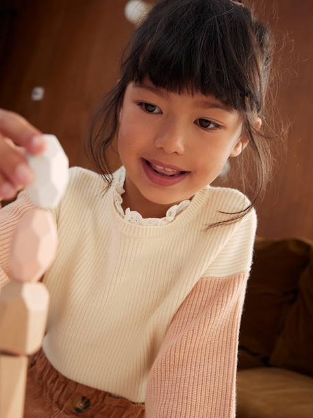 Loose-Fitting Jumper with Fancy Collar for Girls rose beige+sweet pink 