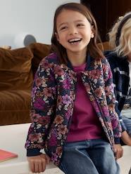 -Bomber-Style Padded Jacket with Floral Print for Girls