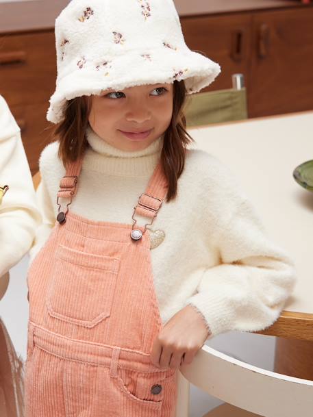 Corduroy Dungarees for Girls chocolate+peach 