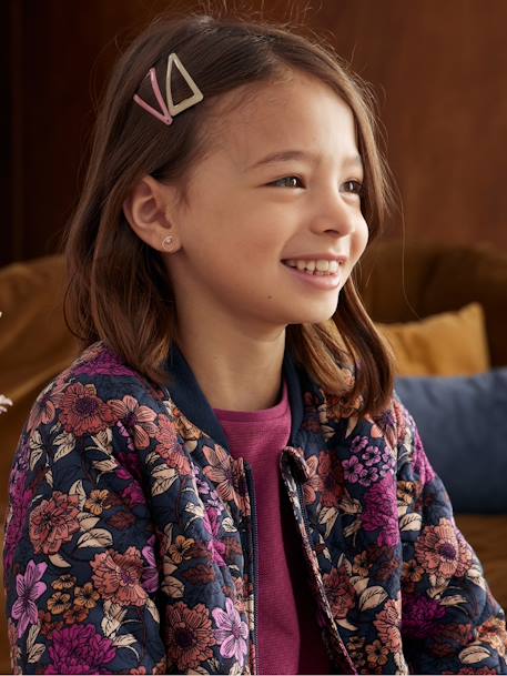 Bomber-Style Padded Jacket with Floral Print for Girls night blue 