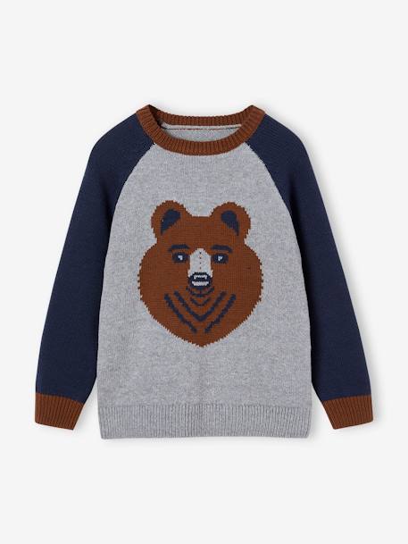 Jacquard Bear Jumper with Raglan Sleeves for Boys marl grey 