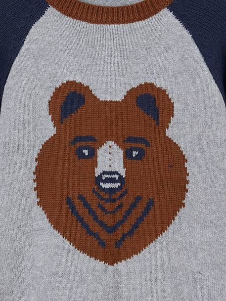 Jacquard Bear Jumper with Raglan Sleeves for Boys marl grey 