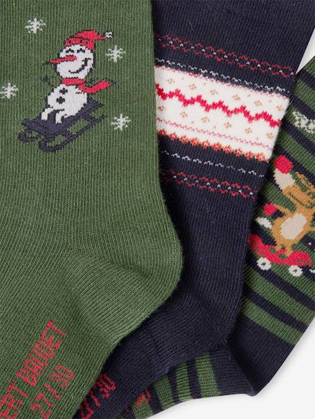 Gift Box with 3 Pairs of Christmas Socks for Boys fir green 