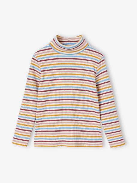 Polo Neck Top in Rib Knit for Girls multicoloured+rosy 