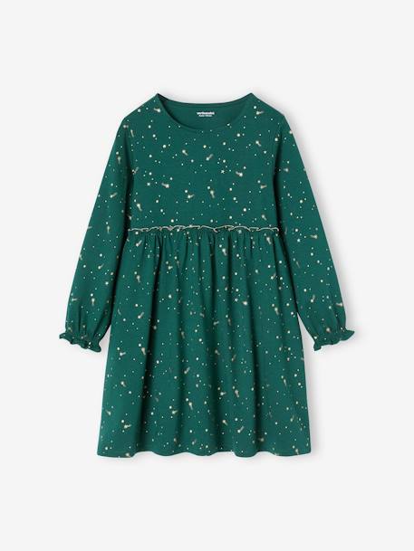 Occasion Wear Dress with Iridescent Stars Motifs for Girls green+navy blue+red 