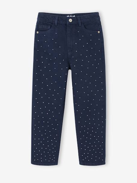 Mom Fit Trousers with Diamanté for Girls navy blue 