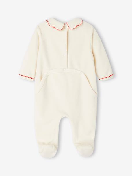 Embroidered Christmas Velour Sleepsuit for Babies ecru 