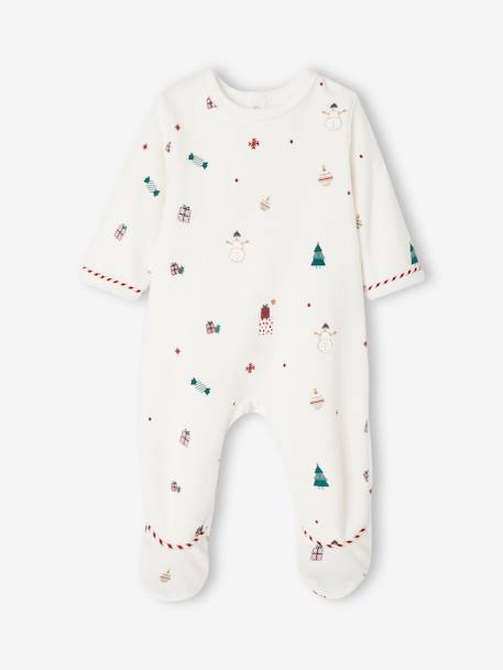 Christmas Special Gift Set: Velour Sleepsuit + Bib for Babies ecru 