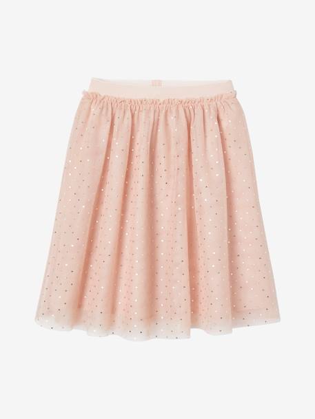 Occasion-Wear Skirt in Iridescent Tulle for Girls pale pink 