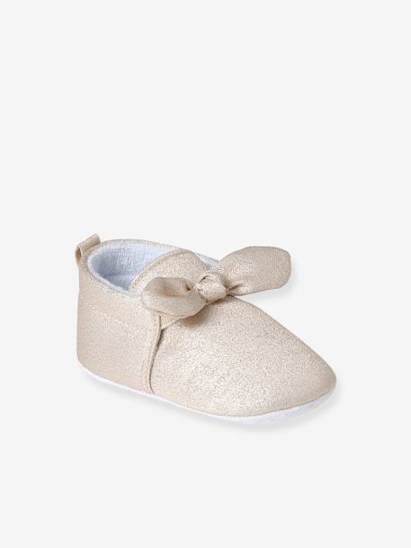 Soft Pram Shoes with Bow for Babies gold 