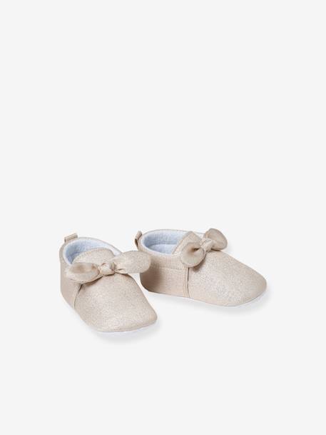 Soft Pram Shoes with Bow for Babies gold 