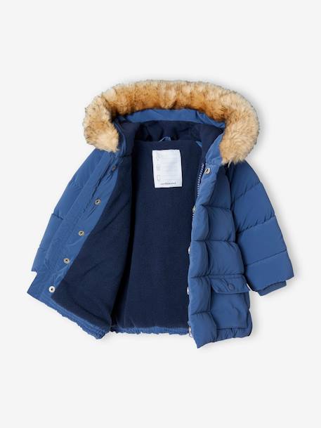 Lined Padded Jacket with Hood for Babies indigo+turmeric 