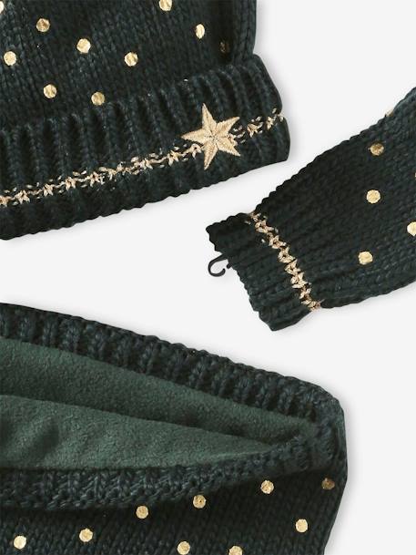 Christmas Gift Box: 'Star' Set with Beanie + Snood + Gloves for Girls green 