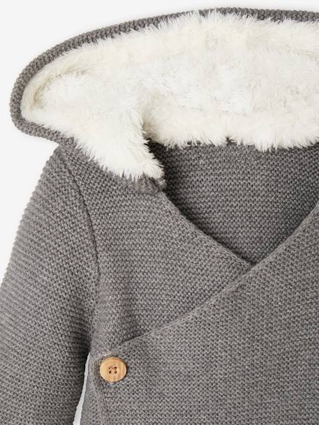 Hooded Cardigan for Babies, Faux Fur Lining Light Pink+marl grey+night blue 