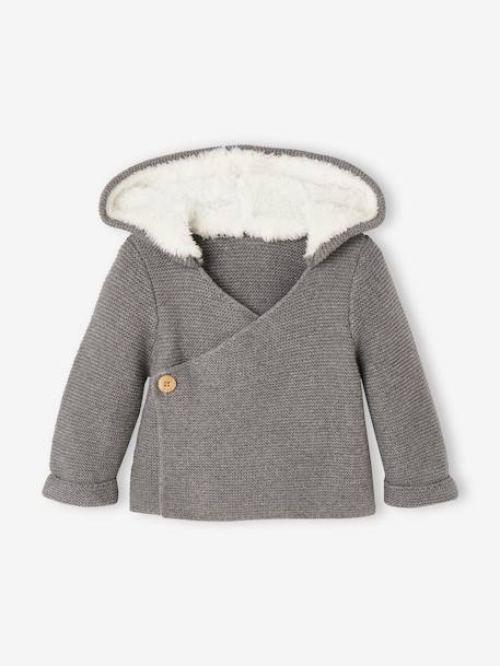 Hooded Cardigan for Babies, Faux Fur Lining Light Pink+marl grey+night blue 