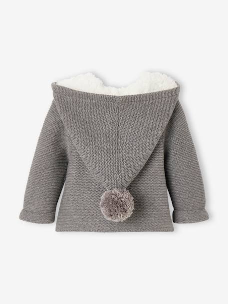 Hooded Cardigan for Babies, Faux Fur Lining Light Pink+marl grey+night blue 