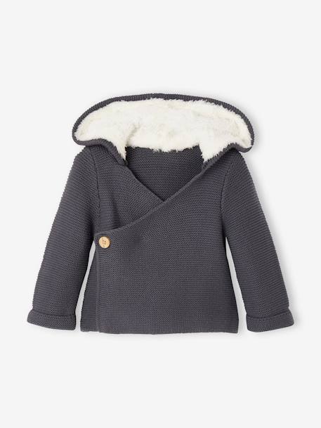 Hooded Cardigan for Babies, Faux Fur Lining Light Pink+marl grey+night blue 