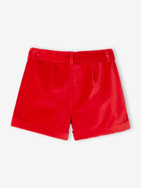 Fancy Shorts in Plain Velour, for Girls aubergine+navy blue+red 