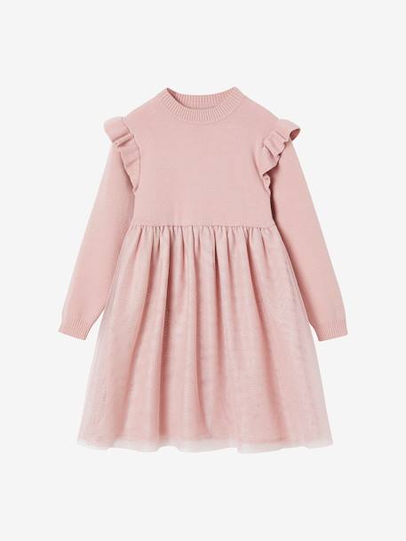 Occasion-Wear Tricot & Tulle Dress for Girls pale pink 