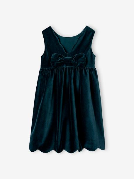 Velour Occasionwear Dress with Bow on the Back, for Girls Dark Red+green 