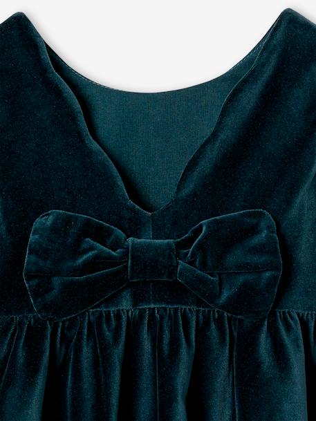 Velour Occasionwear Dress with Bow on the Back, for Girls Dark Red+green 