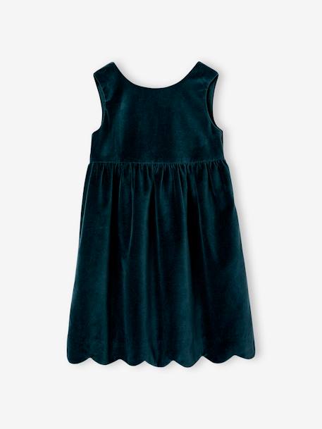 Velour Occasionwear Dress with Bow on the Back, for Girls Dark Red+green 