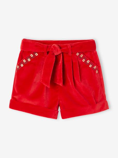 Fancy Shorts in Plain Velour, for Girls aubergine+navy blue+red 