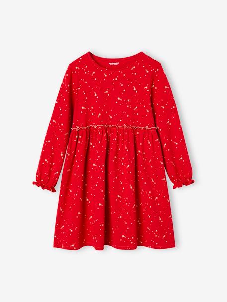 Occasion Wear Dress with Iridescent Stars Motifs for Girls green+navy blue+red 