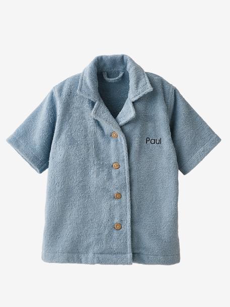 Blouse-Like Bathrobe with Recycled Cotton for Babies beige+chambray blue+terracotta 