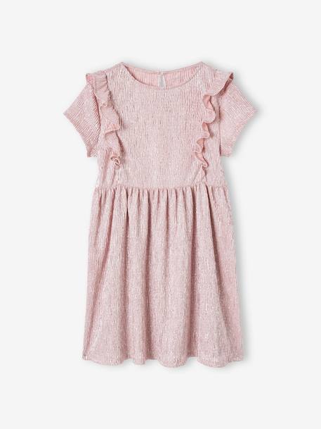 Occasion Wear Dress in Fancy Iridescent Fabric, for Girls pale pink+Shimmery Beige 