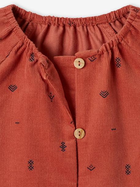 Blouse in Fine Wale Corduroy with Geometric Print for Babies tomato red 