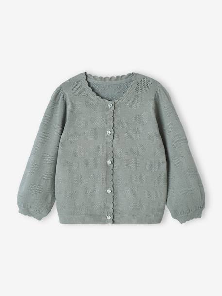 Hearts Openwork Cardigan for Baby Girls sage green 