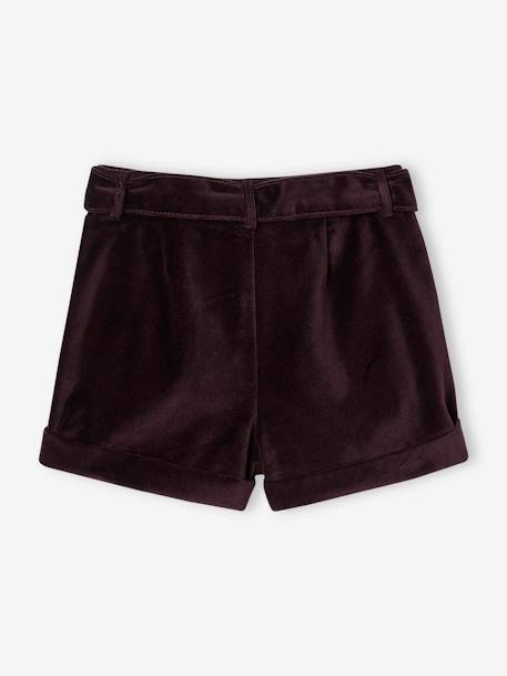 Fancy Shorts in Plain Velour, for Girls aubergine+navy blue+red 