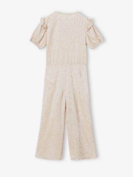 Occasion Wear Lamé Jumpsuit with Bubble Sleeves & Ruffles for Girls gold 