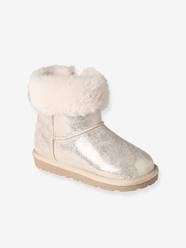 Shoes-Girls Footwear-Wellies-Water-Repellent Furry Boots with Zip for Girls