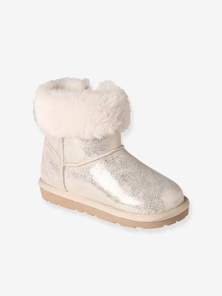 Water-Repellent Furry Boots with Zip for Girls brown+golden beige+grey 