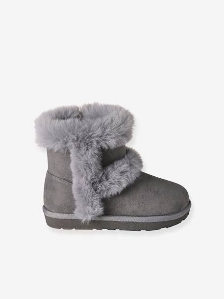 Water-Repellent Furry Boots with Zip for Girls brown+golden beige+grey 