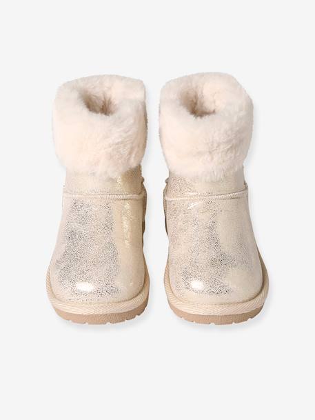 Water-Repellent Furry Boots with Zip for Girls brown+golden beige+grey 